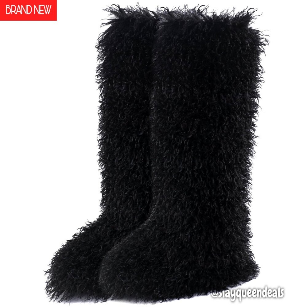 Faux Fur Tall Winter Boots, Knee-High Fuzzy Boots for Kids, Girls
